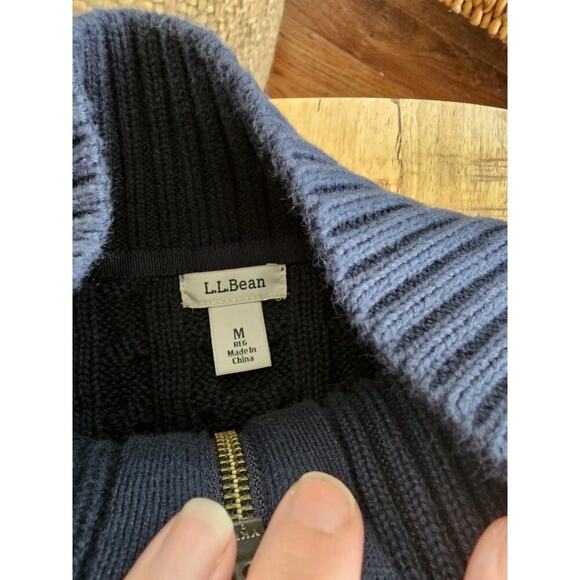 L.L Bean Navy Cableknit Cardigan Full Zip Sweater Women’s Size M Preppy - Picture 6 of 8